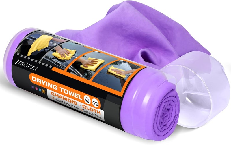 Idemeet Premium Car Drying Towel, Super Absorbent 26"x17" Large Chamois Cloth Shammy Towel for Vehicle, Reusable Chamois Shammy Cloth for Car, Bathroom, Dust Remove, No Spots/Streak/Scratch, Purple - Image 1